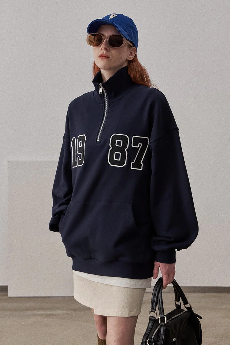 Loose Fit 1987 Quarter Zip Sweatshirt / Navy Blue - Image 3