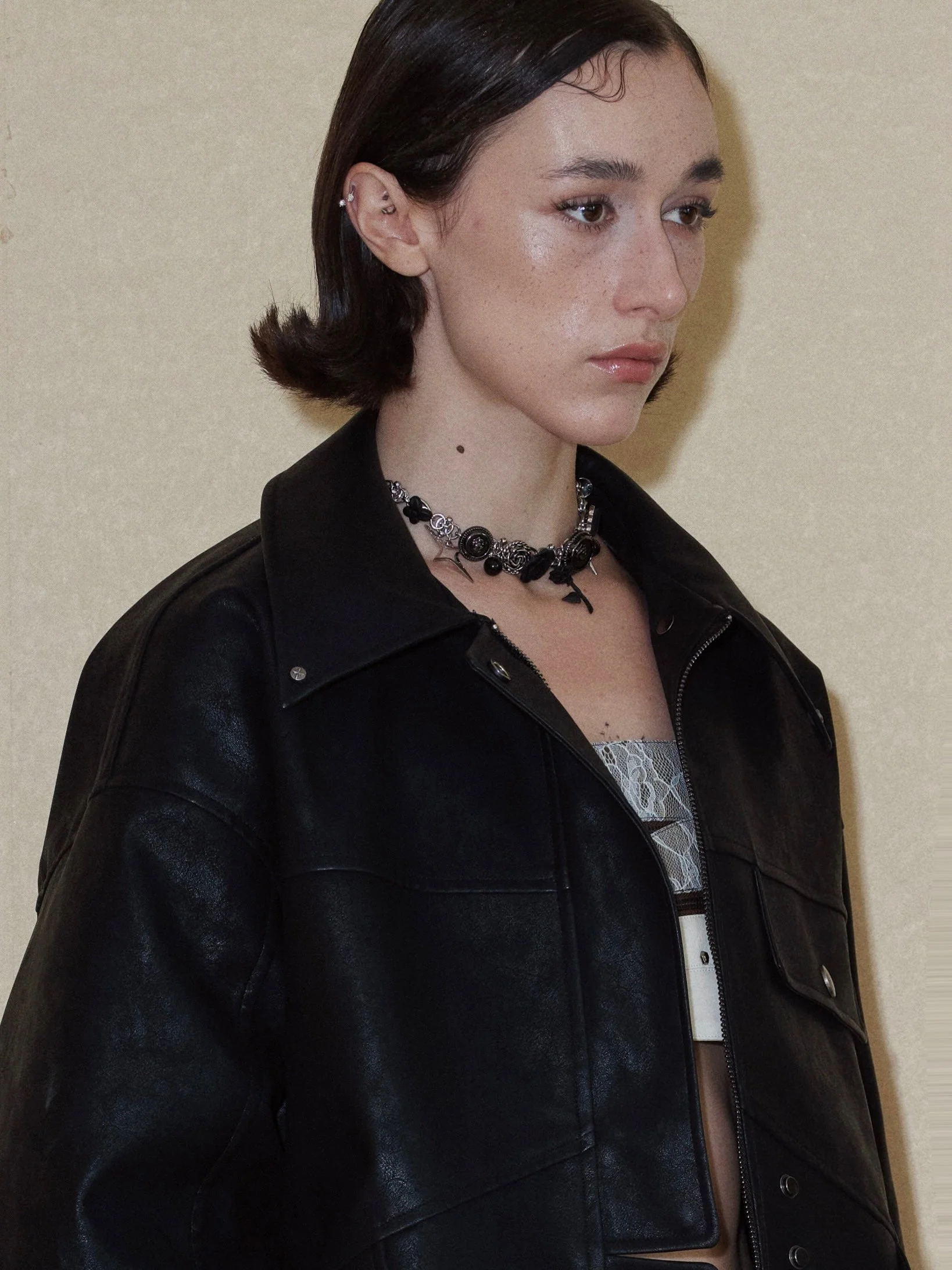 Black Classic Faux Leather Jacket - Image 10