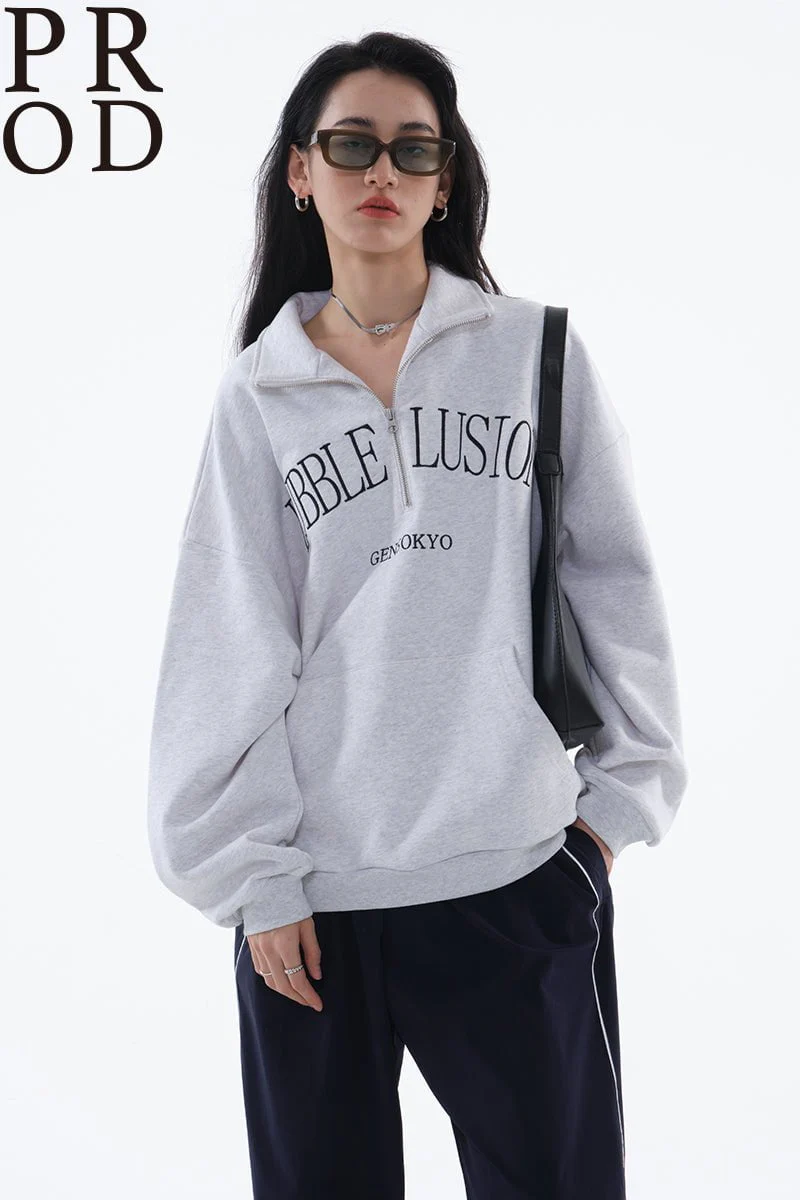 Loose Fit Bubble Lusion Collared Jumper / Gray - Image 3