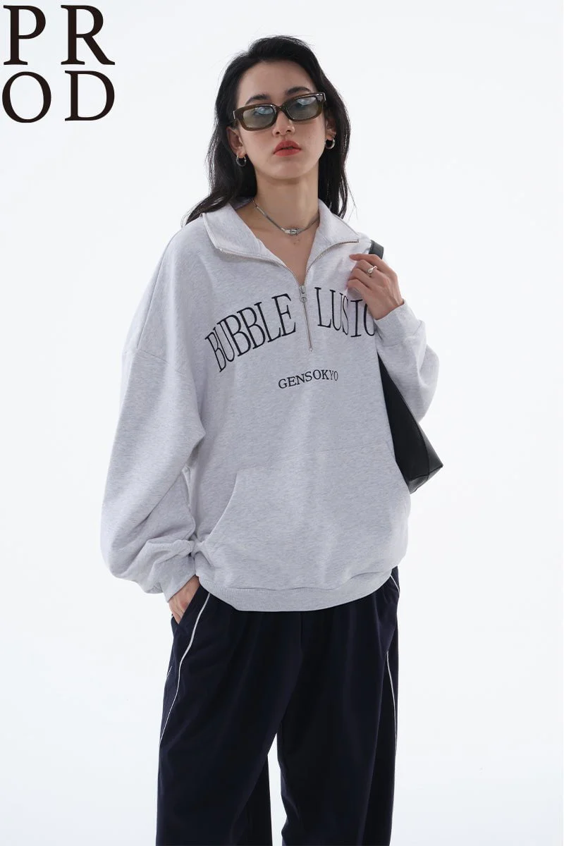 Loose Fit Bubble Lusion Collared Jumper / Gray - Image 4
