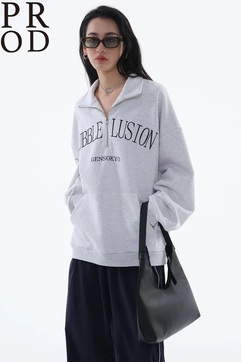 Loose Fit Bubble Lusion Collared Jumper / Gray - Image 6