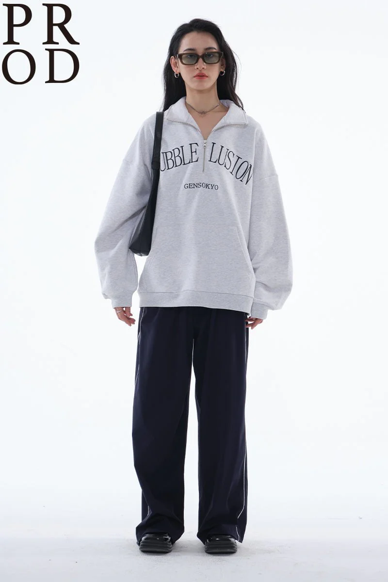 Loose Fit Bubble Lusion Collared Jumper / Gray - Image 7