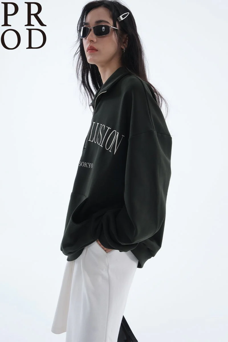 Loose Fit Bubble Lusion Collared Jumper / Green - Image 3
