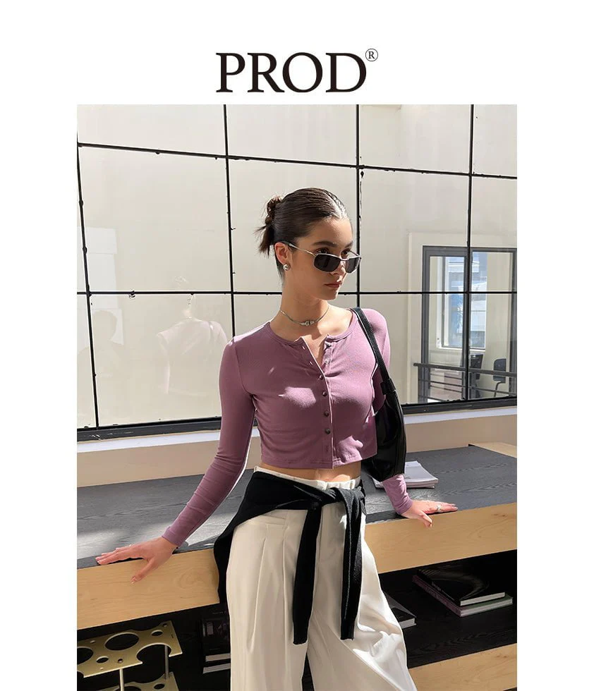 Button Down Crop Top Long Sleeve / Mauve