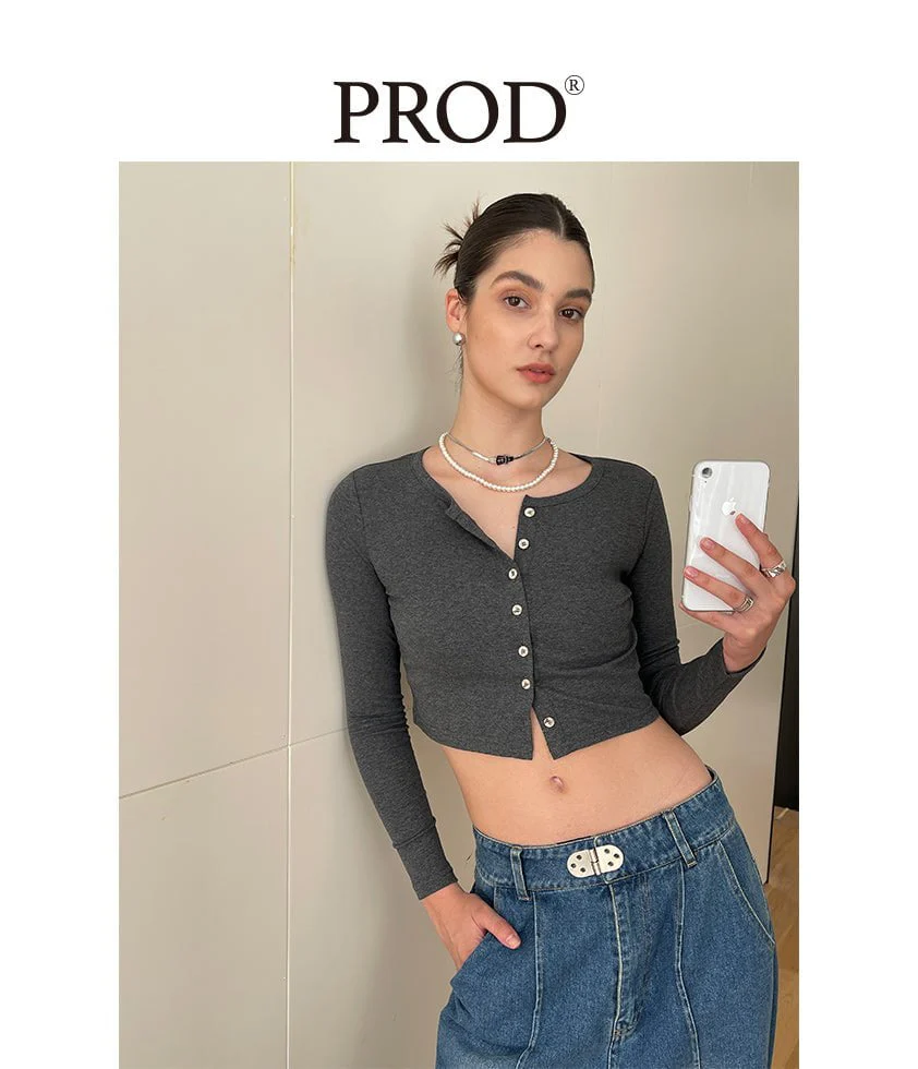 Button Down Crop Top Long Sleeve / Mauve - Image 10