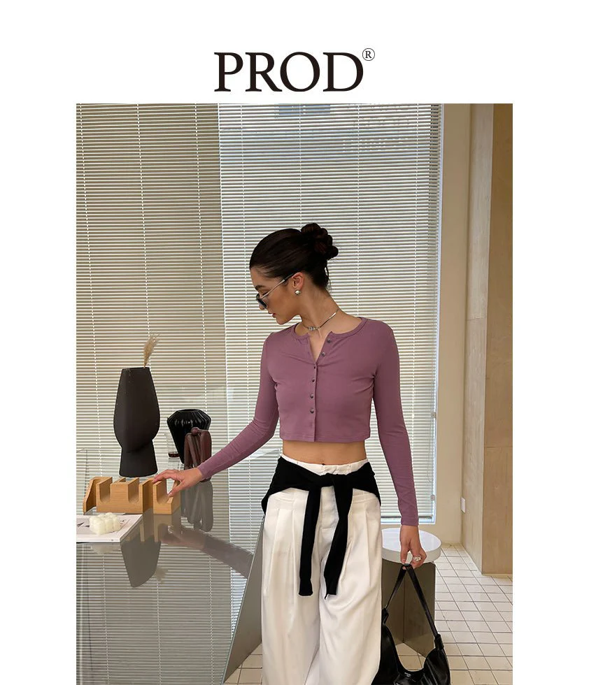 Button Down Crop Top Long Sleeve / Mauve - Image 3
