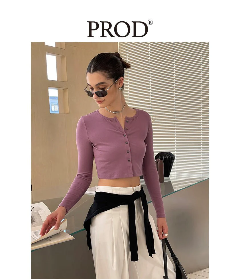 Button Down Crop Top Long Sleeve / Mauve - Image 4