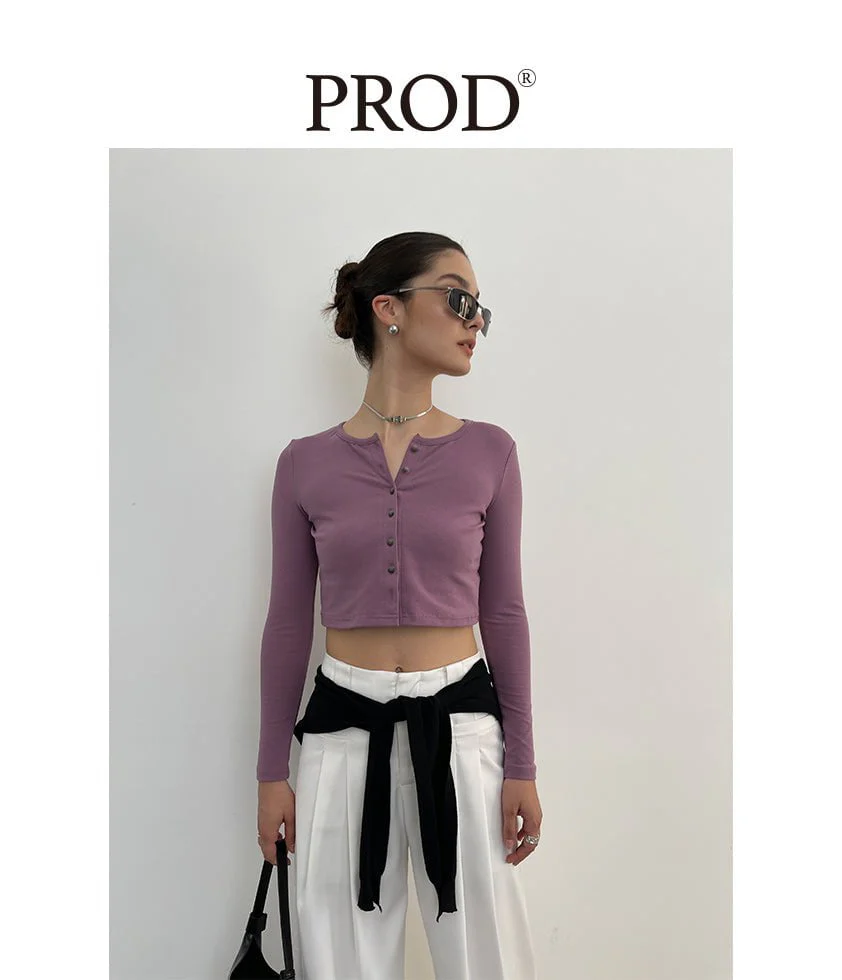 Button Down Crop Top Long Sleeve / Mauve - Image 6