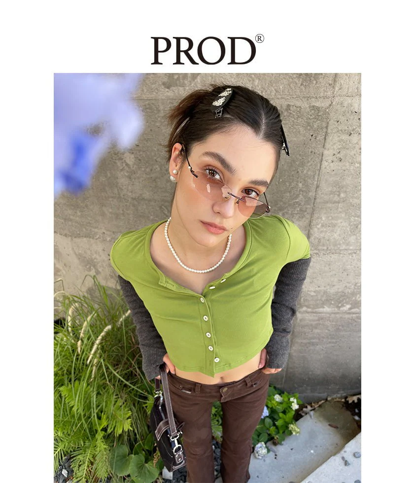 Button Down Crop Top Long Sleeve / Mauve - Image 8