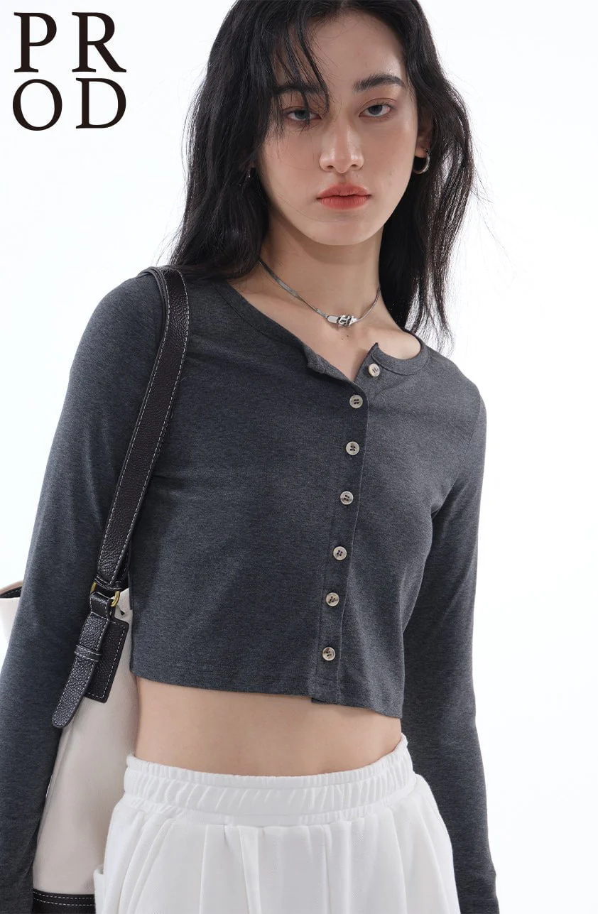 Button Down Crop Top Long Sleeve / Mauve - Image 9