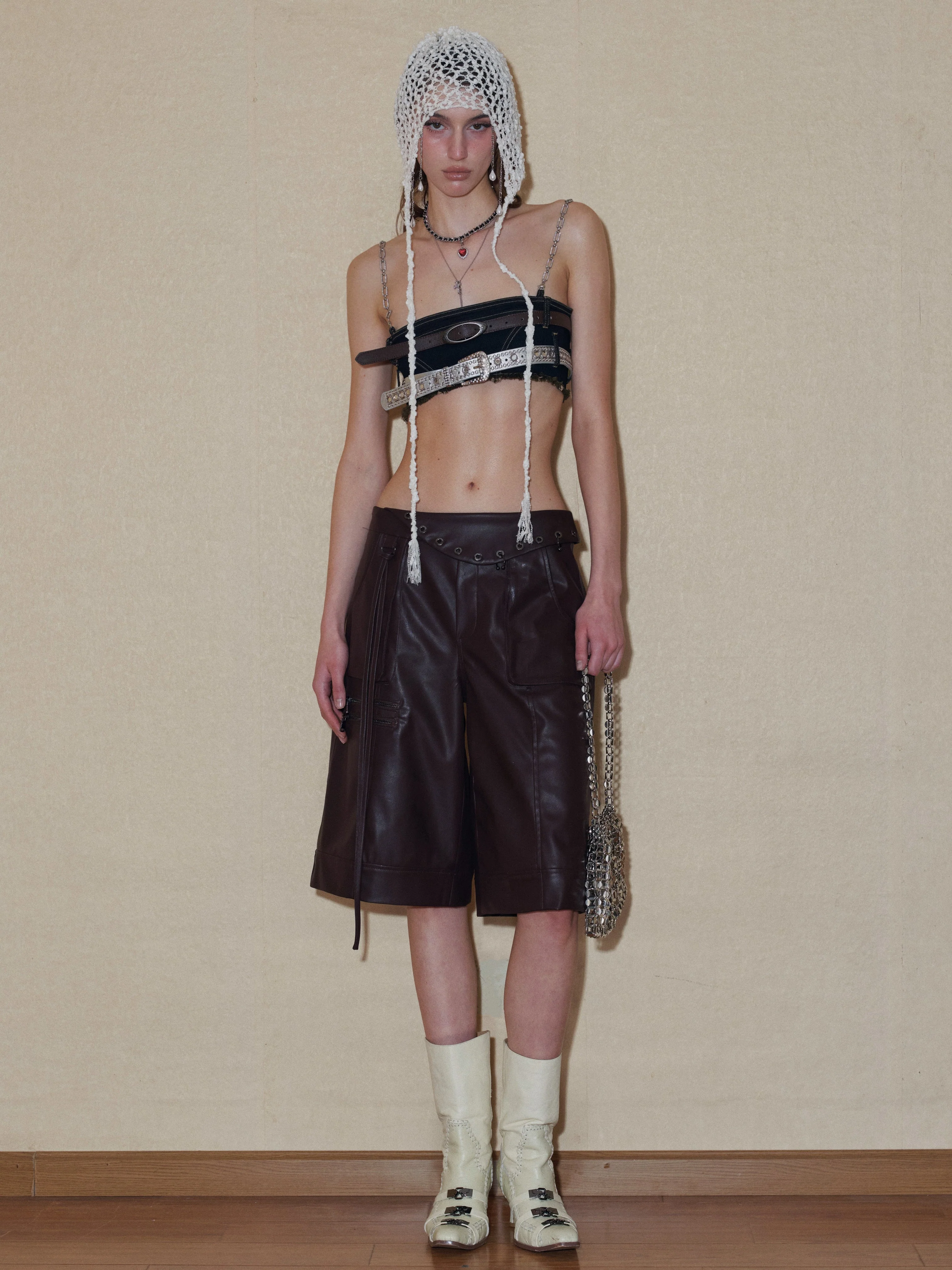 Chained Embellished Denim Bra Top With Belts - Image 12