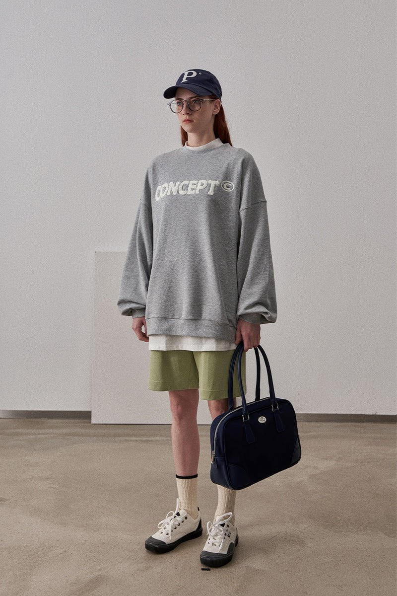Loose Fit Concept Plush Embroidered Sweatshirt / Melange Grey - Image 7