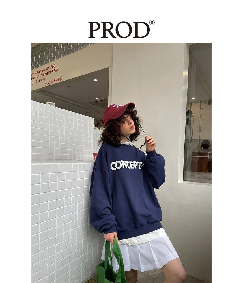 Loose Fit Concept Plush Embroidered Sweatshirt / Navy Blue - Image 5