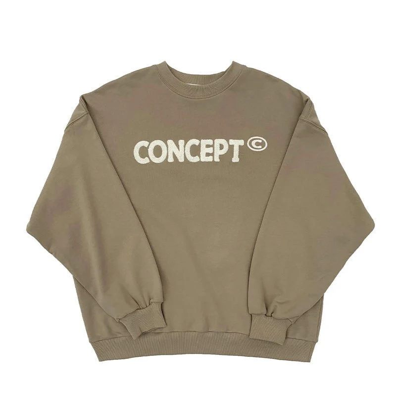 Loose Fit Concept Plush Embroidered Sweatshirt / Olive
