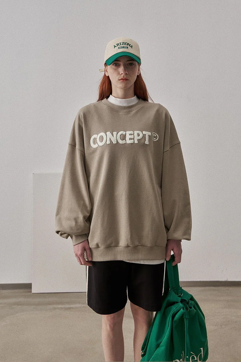 Loose Fit Concept Plush Embroidered Sweatshirt / Olive - Image 11