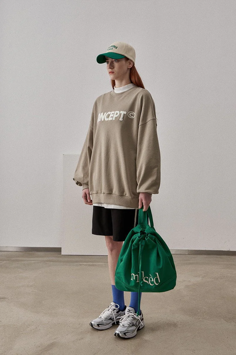 Loose Fit Concept Plush Embroidered Sweatshirt / Olive - Image 4
