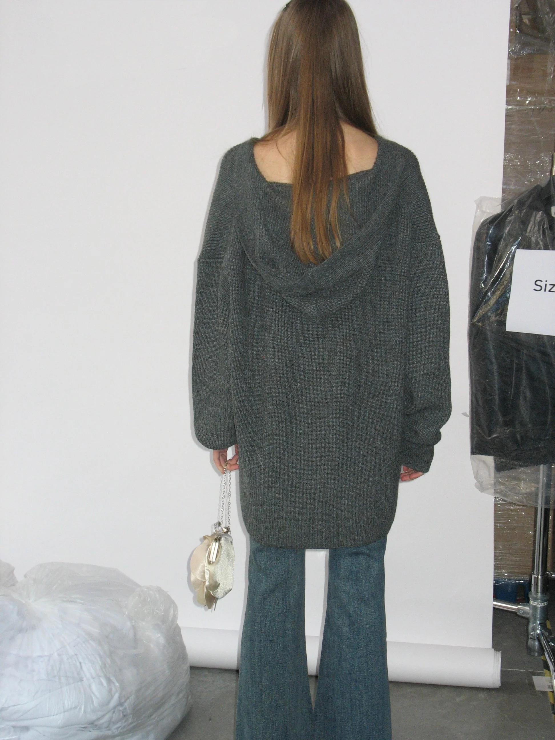 Gray Hooded V-Neck Sweater - Image 3