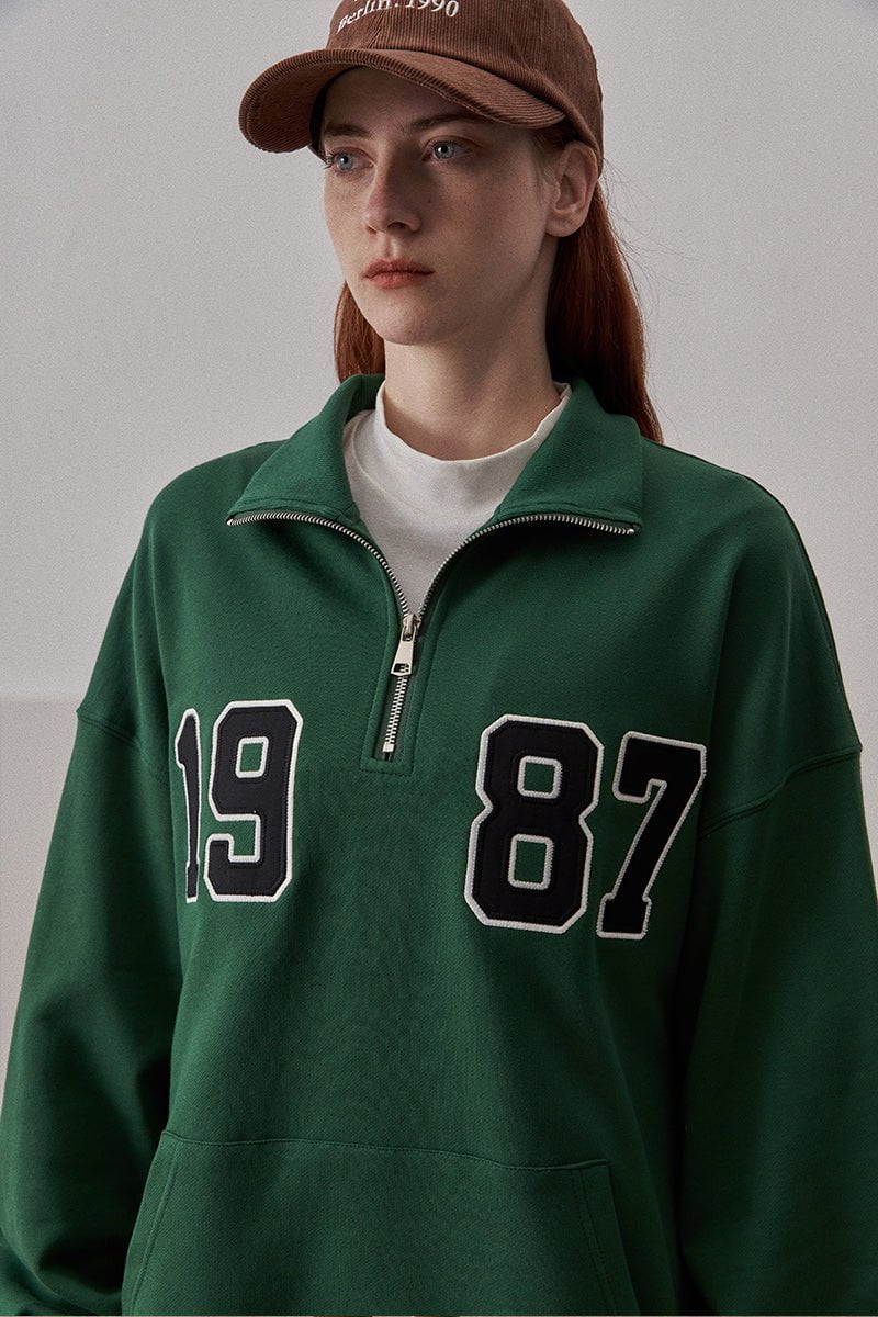 Loose Fit 1987 Quarter Zip Sweatshirt / Forest Green - Image 6