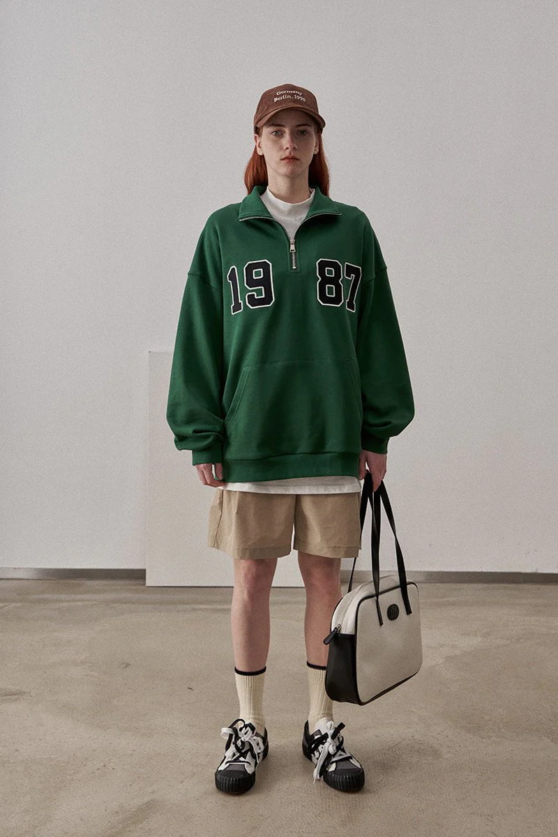 Loose Fit 1987 Quarter Zip Sweatshirt / Forest Green - Image 7