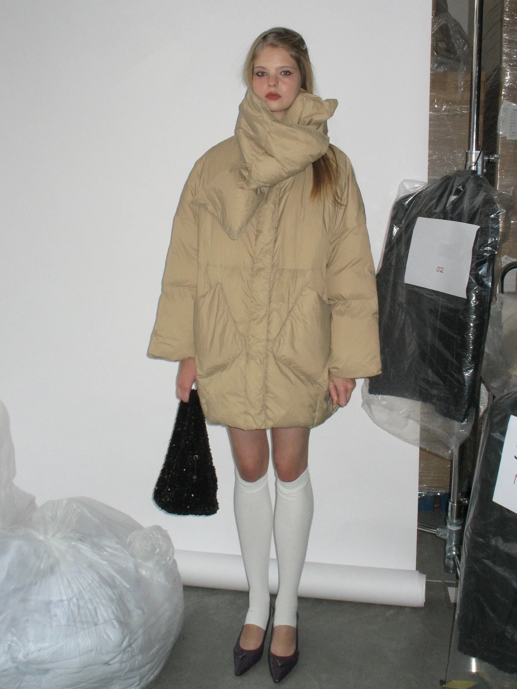 Navy Blue Down Jacket with Scarf - Image 12