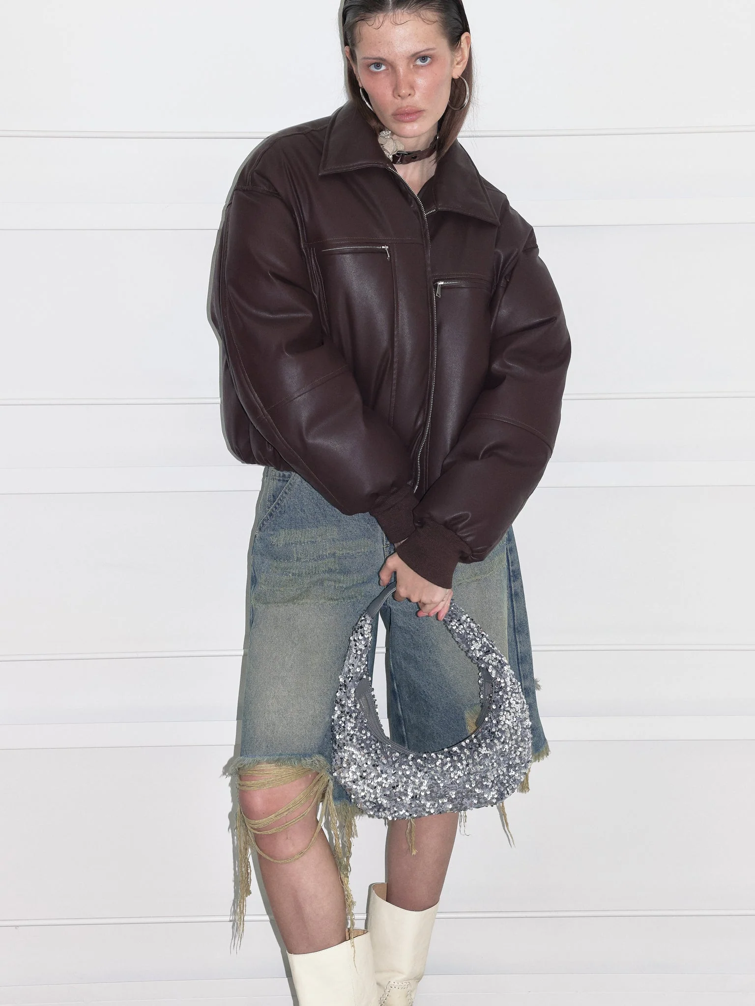 Down Puffer Faux Leather Jacket - Image 9