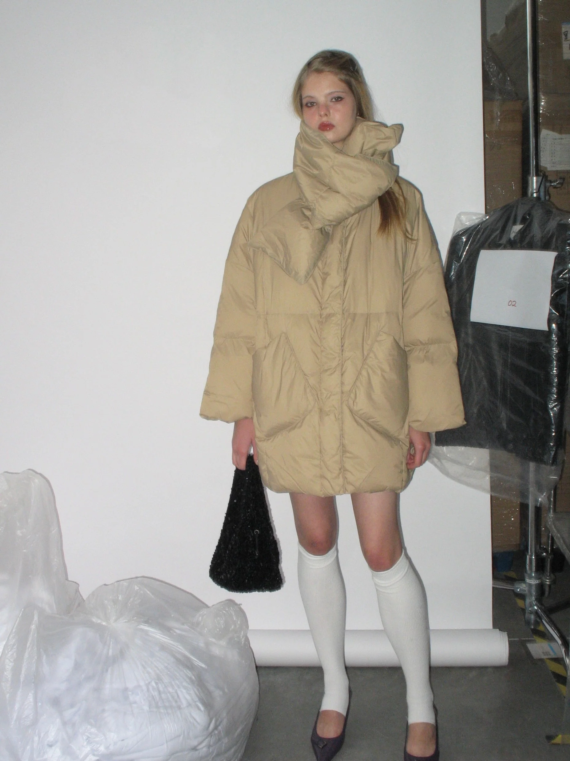 Khaki Down Jacket with Scarf - Image 4