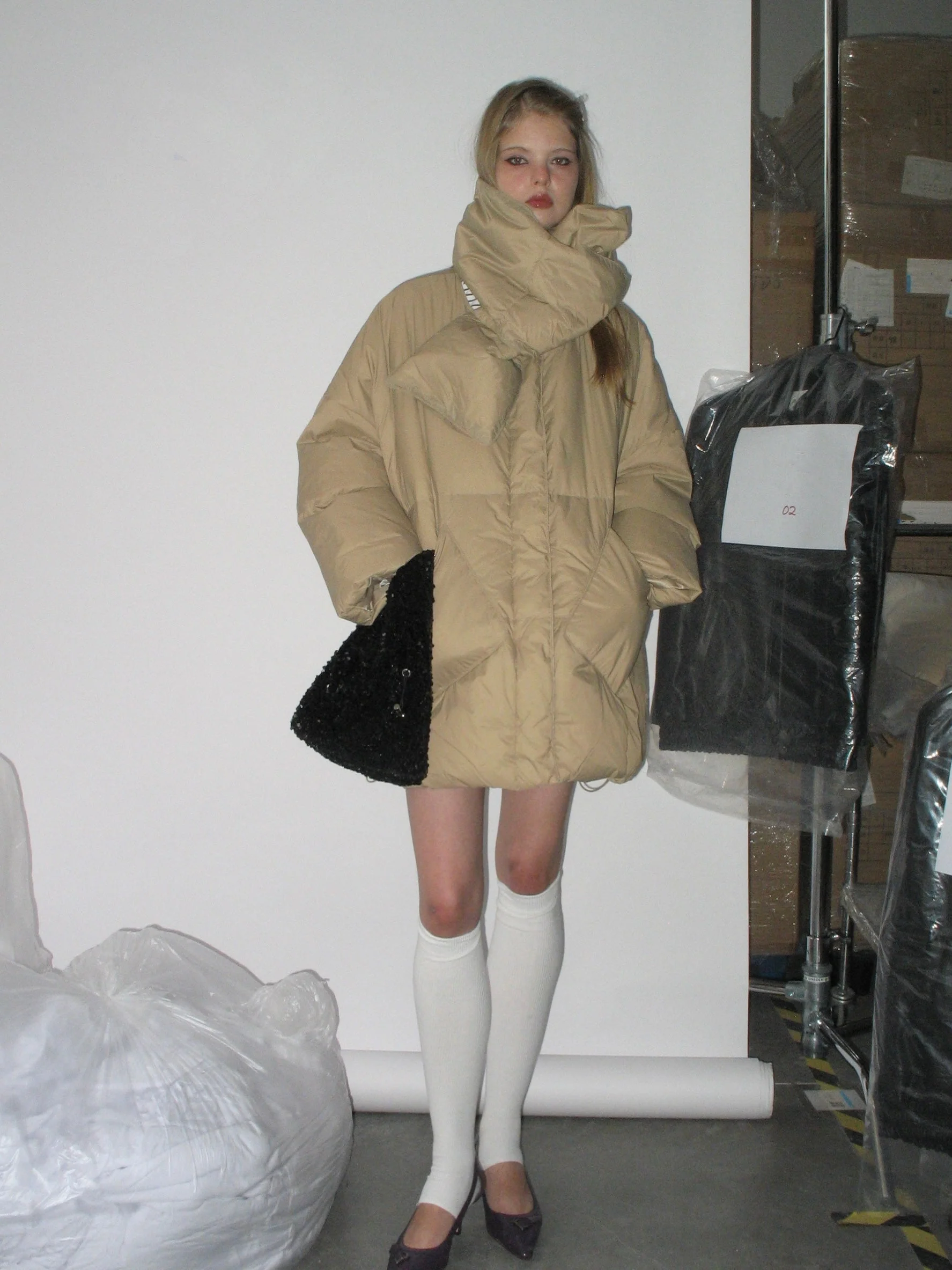 Khaki Down Jacket with Scarf - Image 6