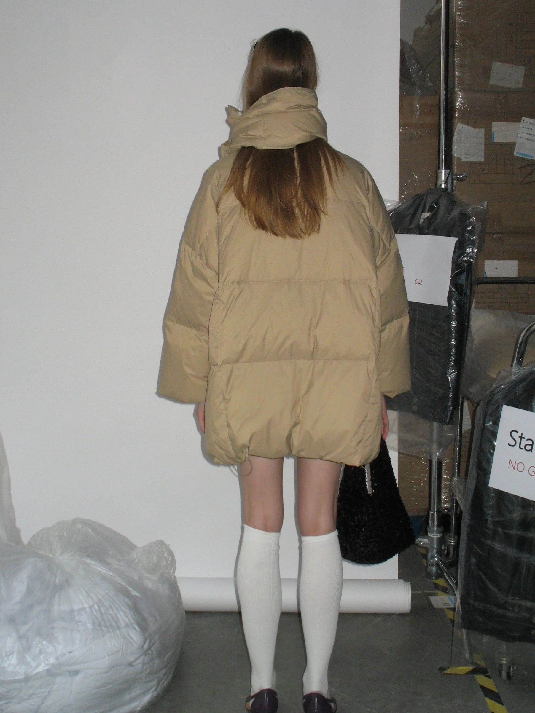 Khaki Down Jacket with Scarf - Image 8