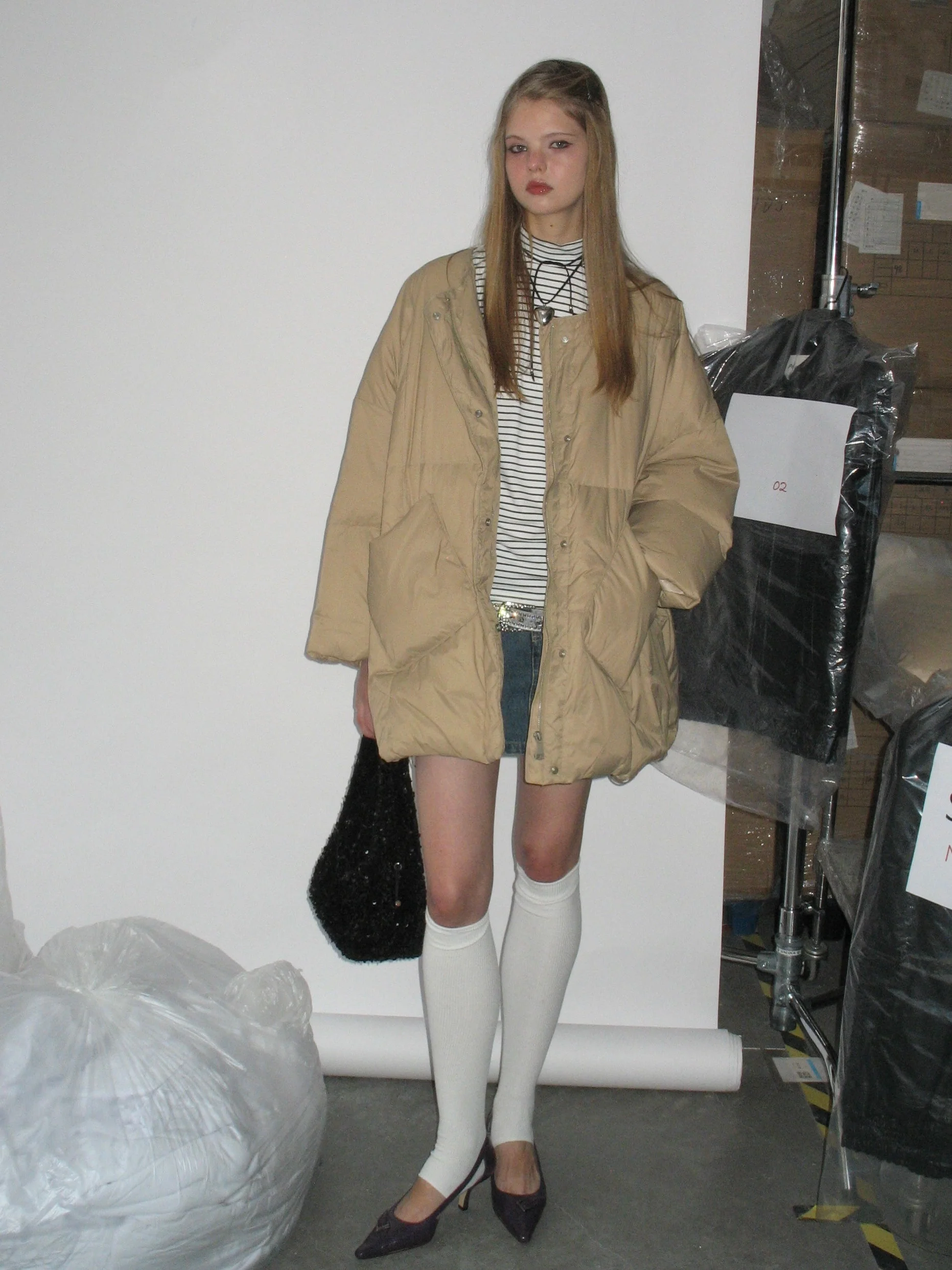 Khaki Down Jacket with Scarf - Image 9