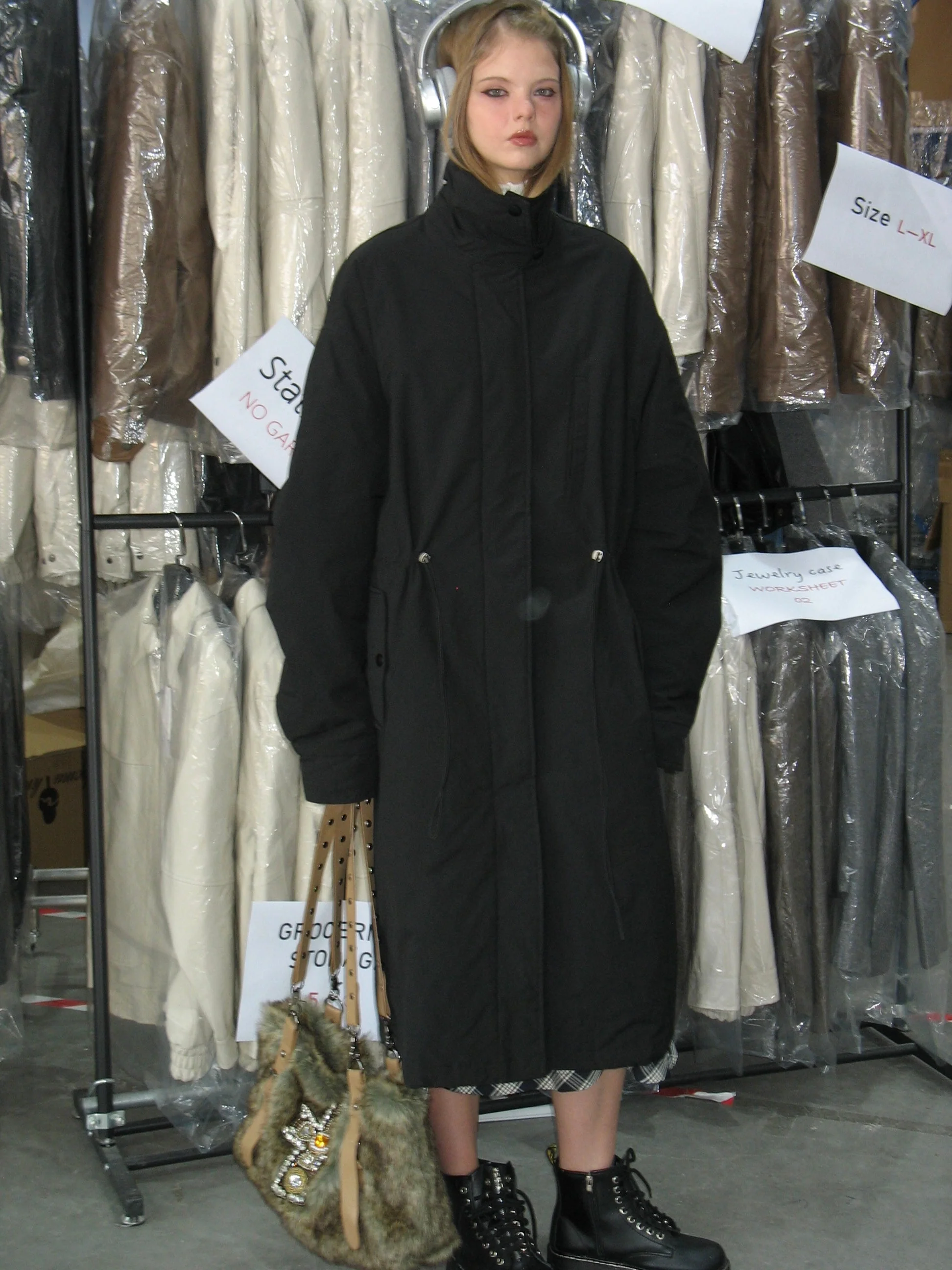 Drawstring Waist Long Winter Coat - Image 2