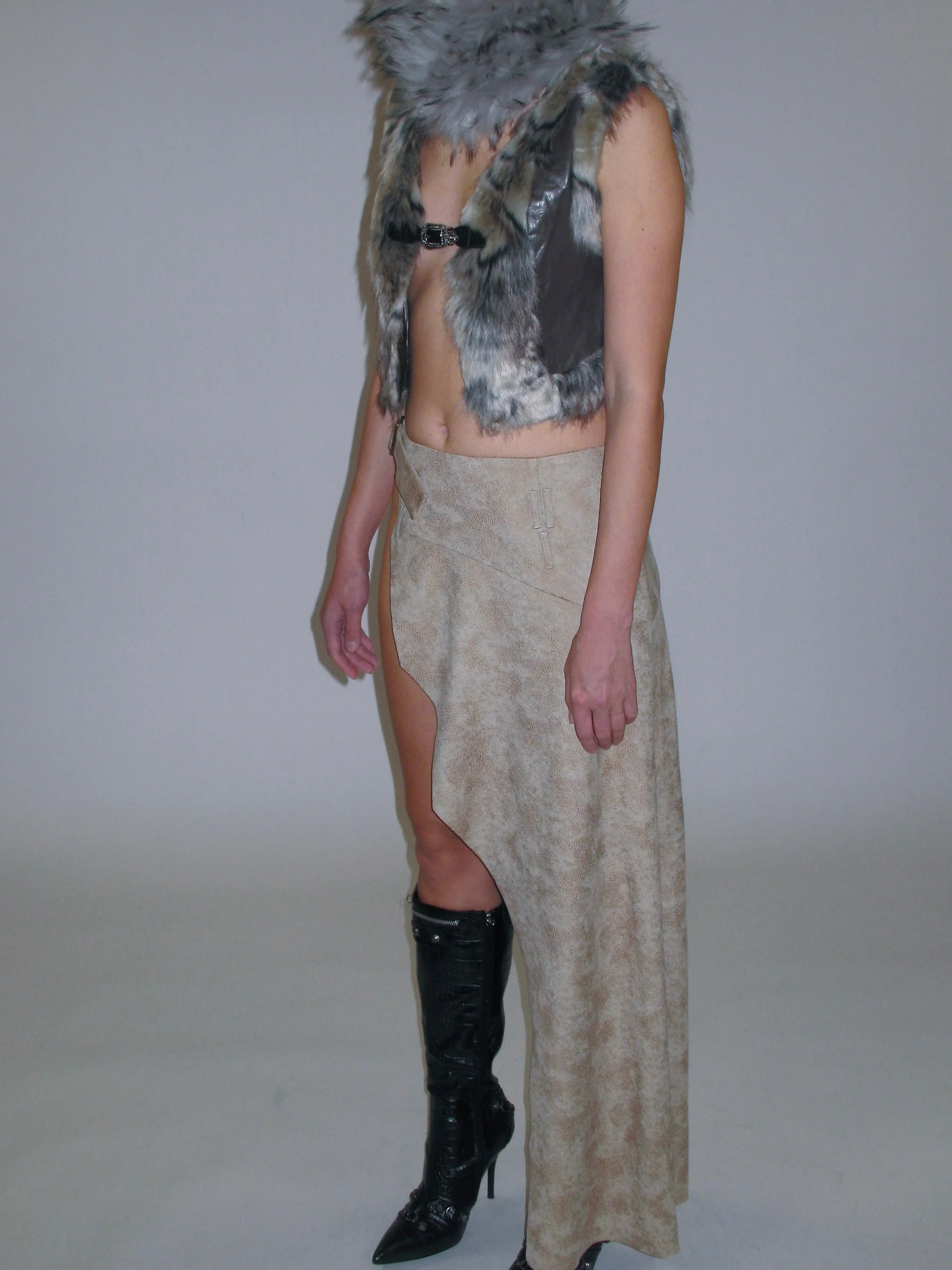 Faux Leather Overlay Midi Skirt - Image 9