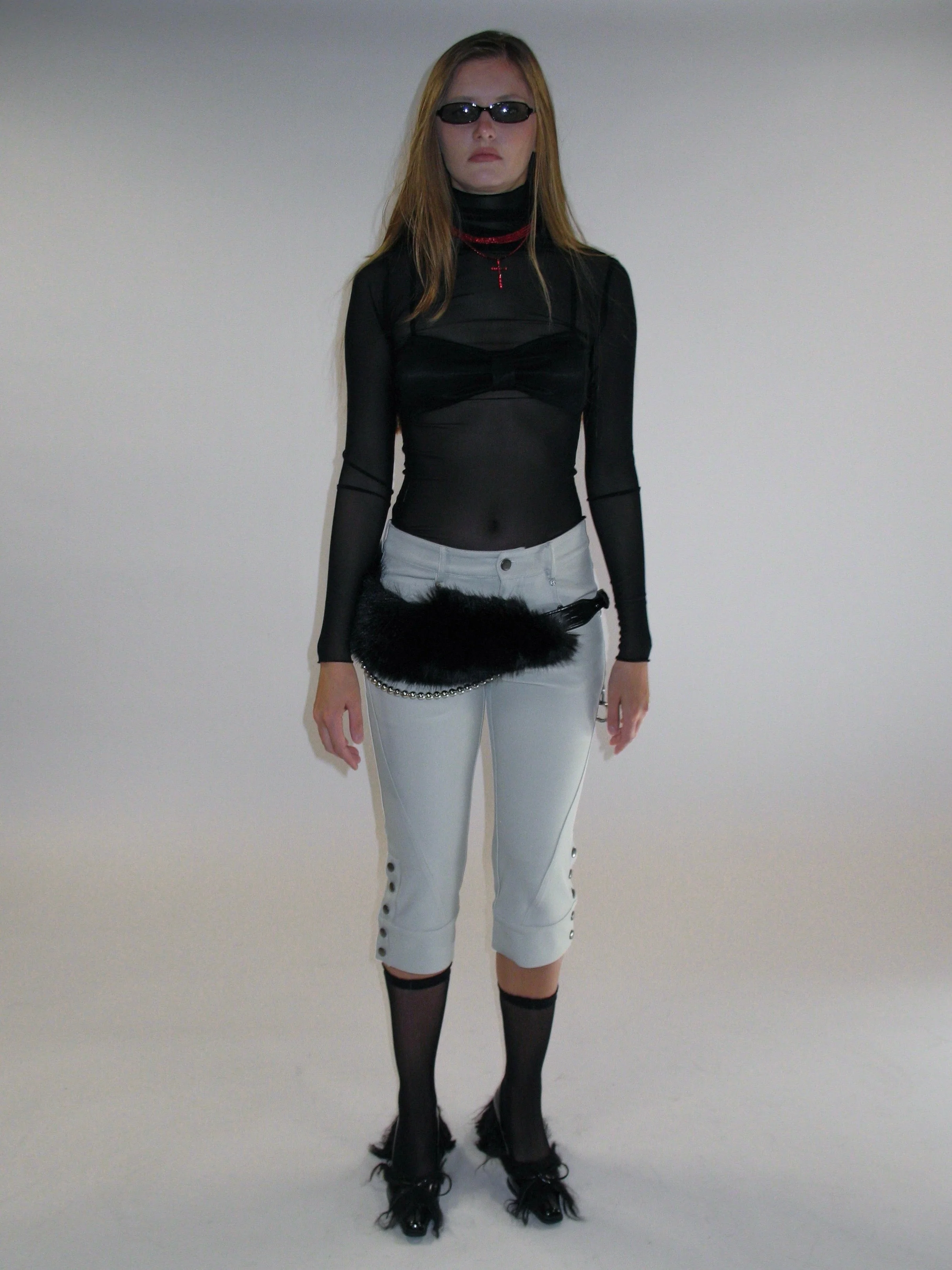 High Neck Mesh Wrap Top/ Black - Image 2