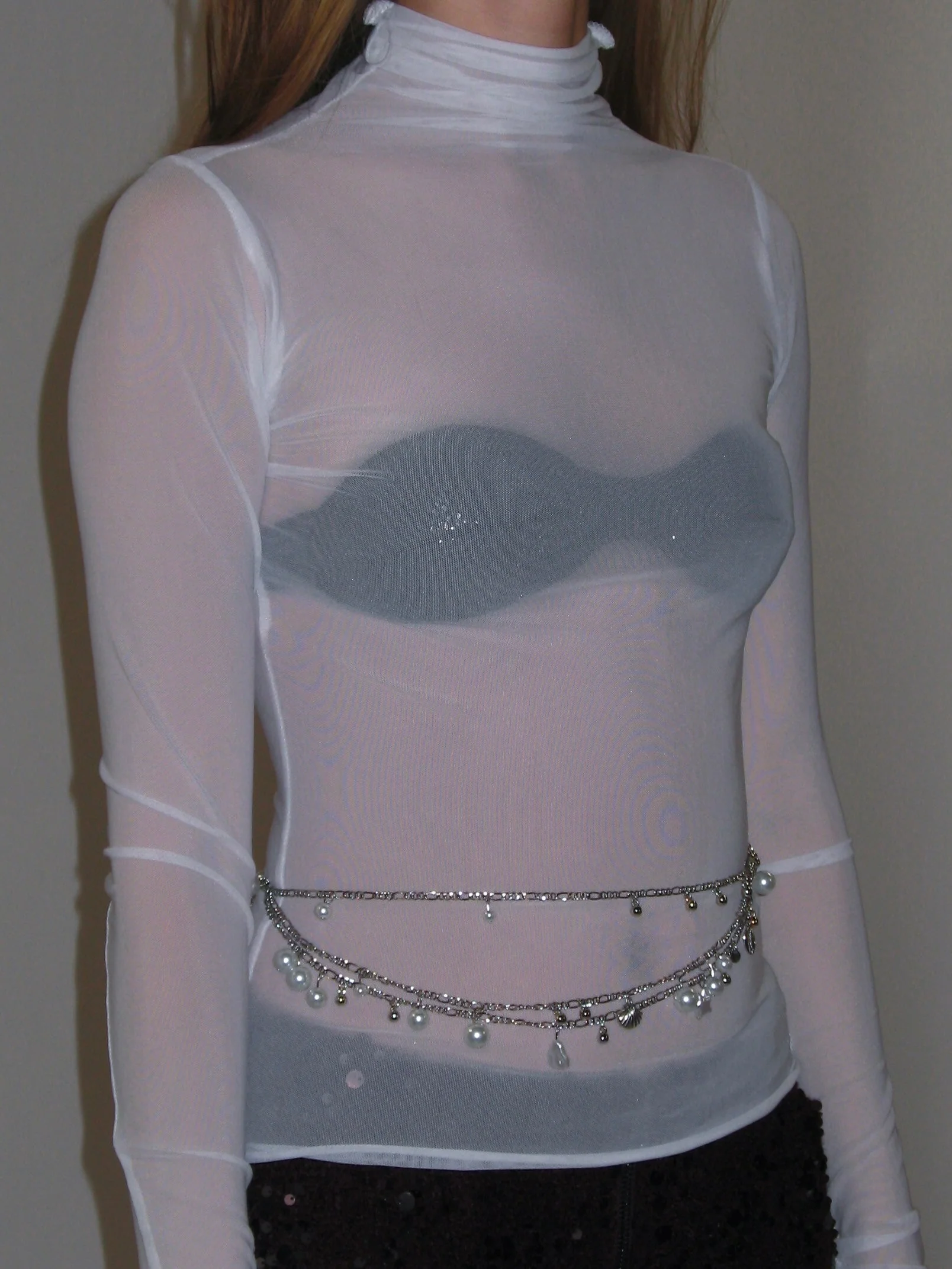 High Neck Mesh Wrap Top/ White - Image 2