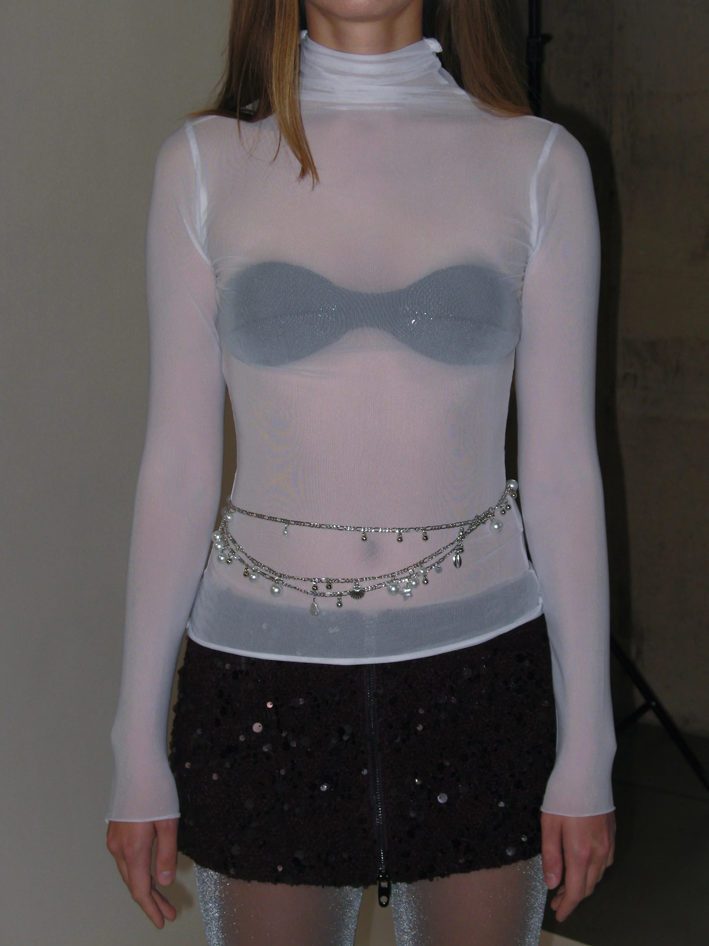 High Neck Mesh Wrap Top/ White - Image 4