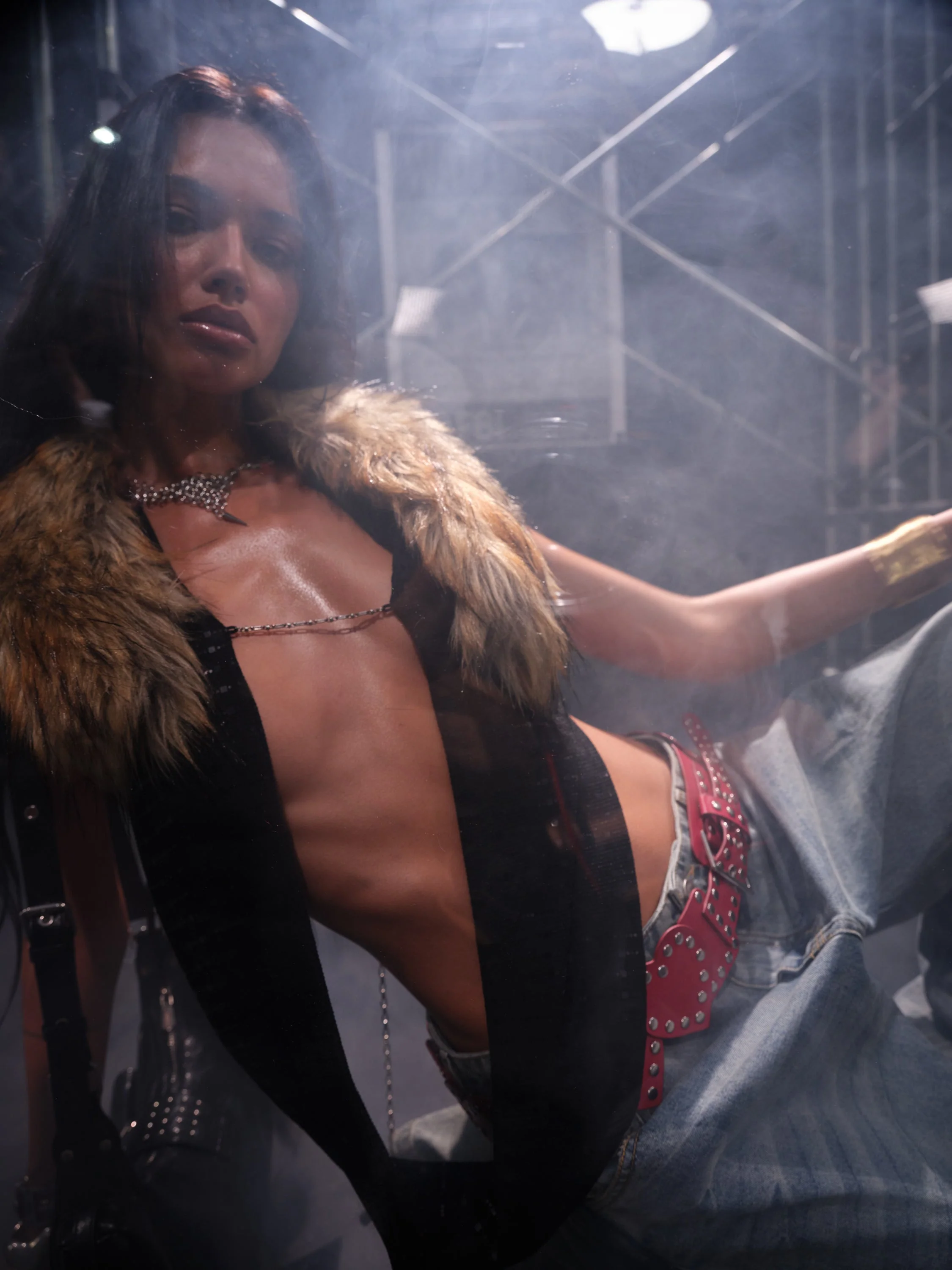Hotline Halter Top with Detachable Faux Fur Collar - Image 7