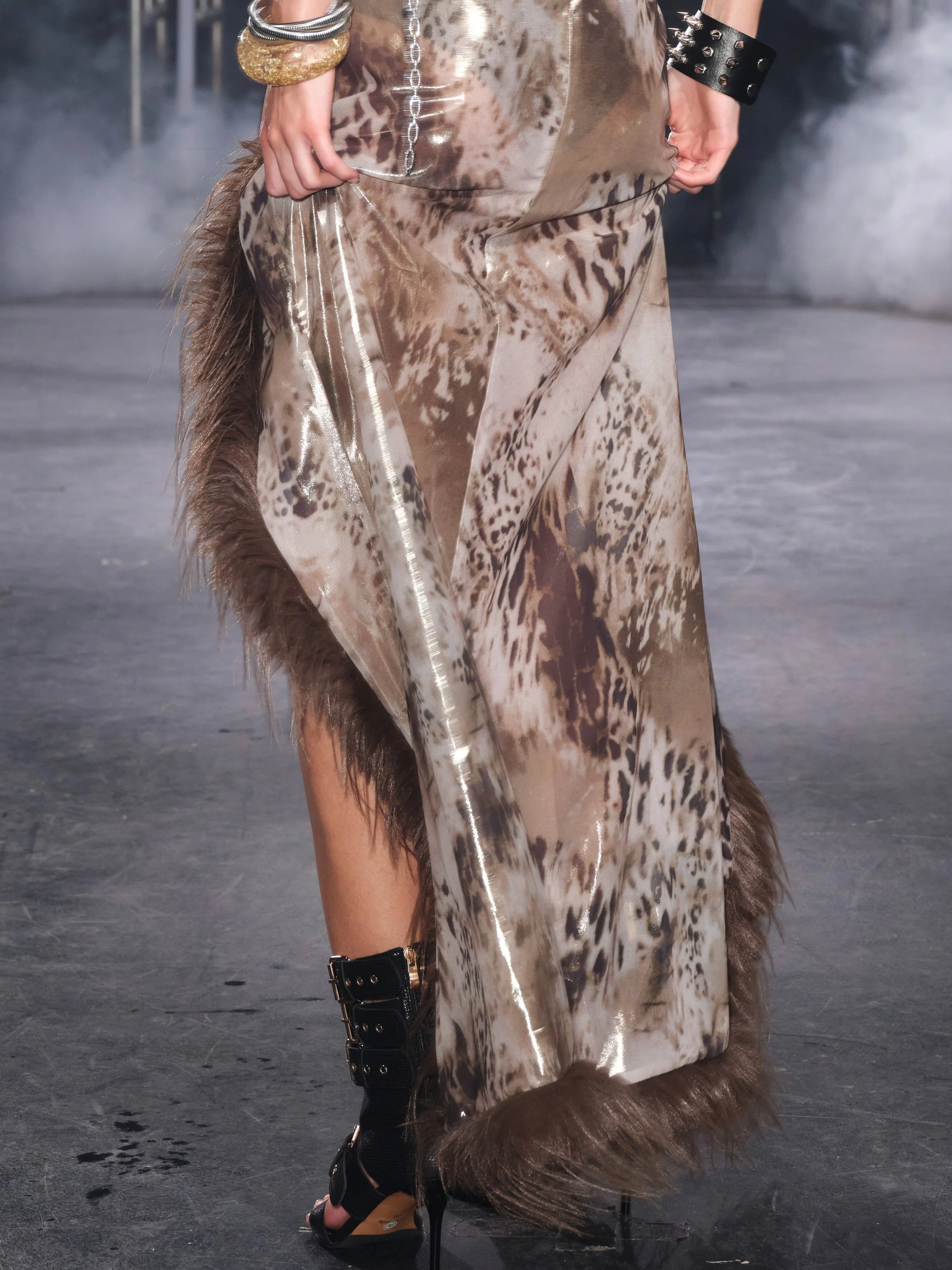 Leo Faux Fur Trim Halter Neck Maxi Dress - Image 6