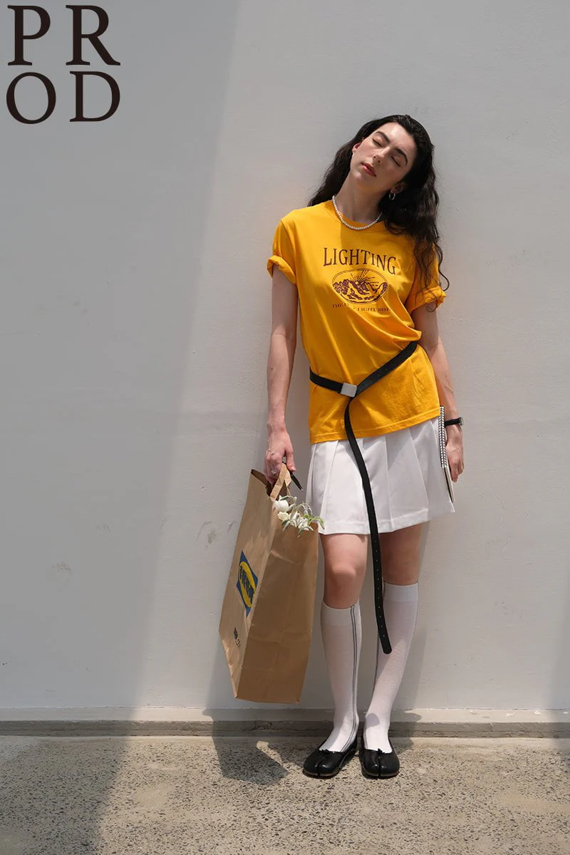 Lighting Graphic Basic Short Sleeve T-Shirt / Yellow - Image 3