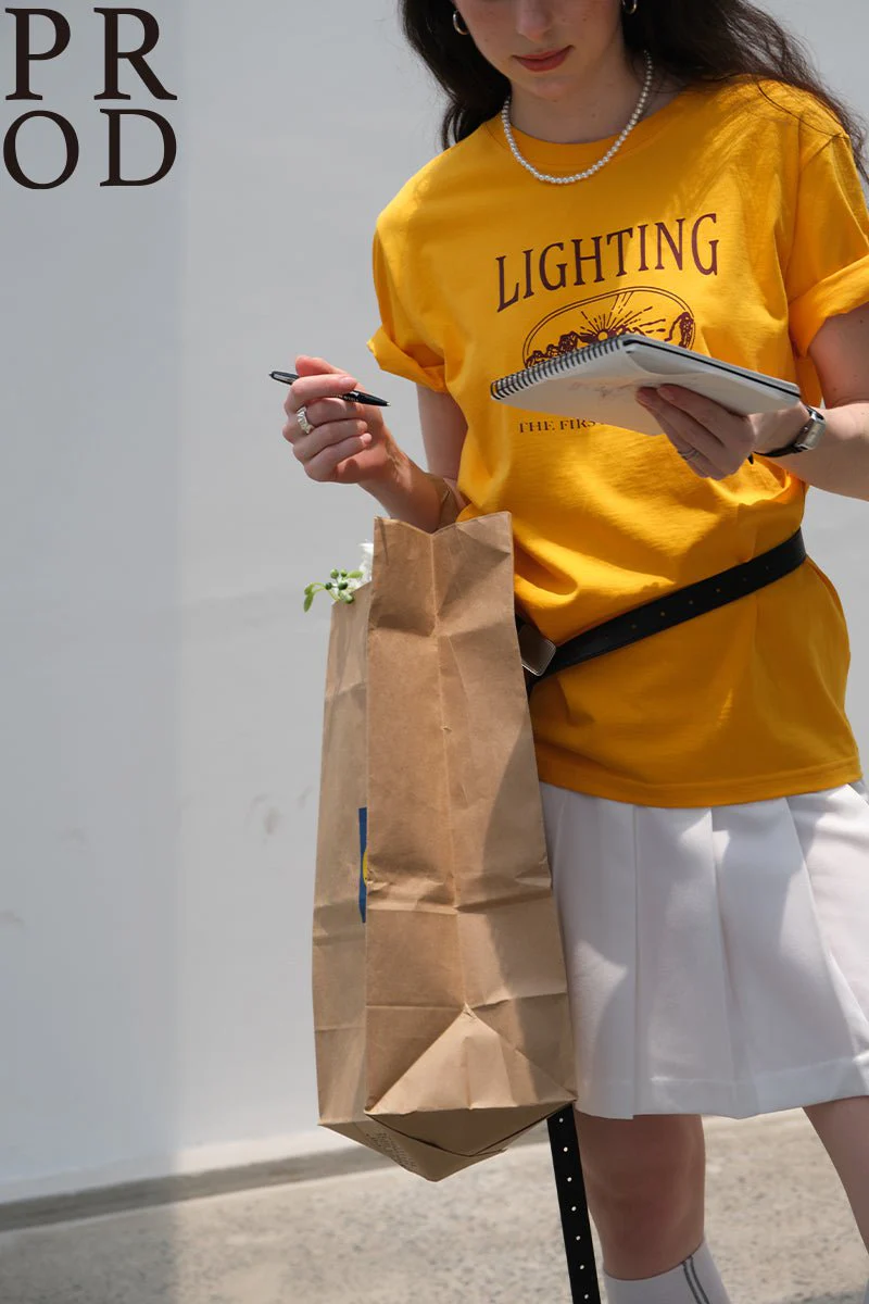 Lighting Graphic Basic Short Sleeve T-Shirt / Yellow - Image 6