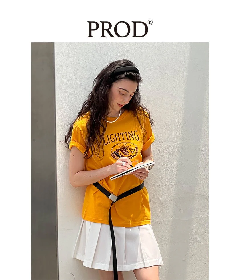 Lighting Graphic Basic Short Sleeve T-Shirt / Yellow - Image 7