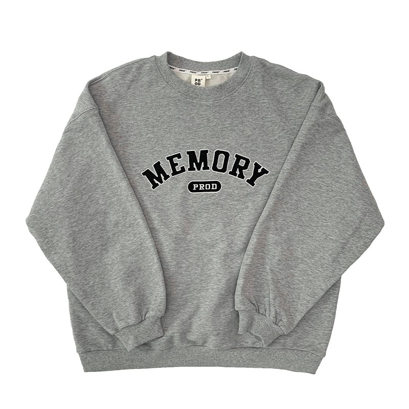 Loose Fit Memory Letters Embroidered Crewneck Sweatshirt / Melange Grey