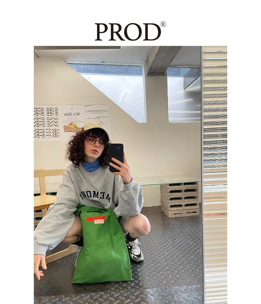 Loose Fit Memory Letters Embroidered Crewneck Sweatshirt / Melange Grey - Image 6