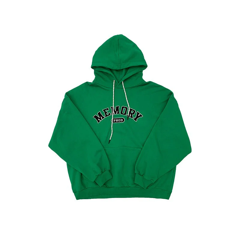 Loose Fit Memory Letters Embroidered Hoodie / Green