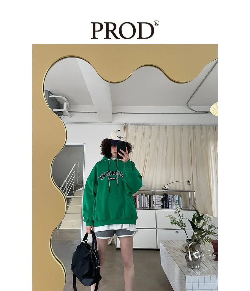 Loose Fit Memory Letters Embroidered Hoodie / Green - Image 5