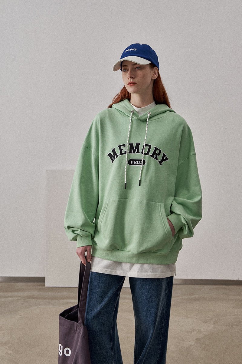 Loose Fit Memory Letters Embroidered Hoodie / Honeydew Green - Image 5