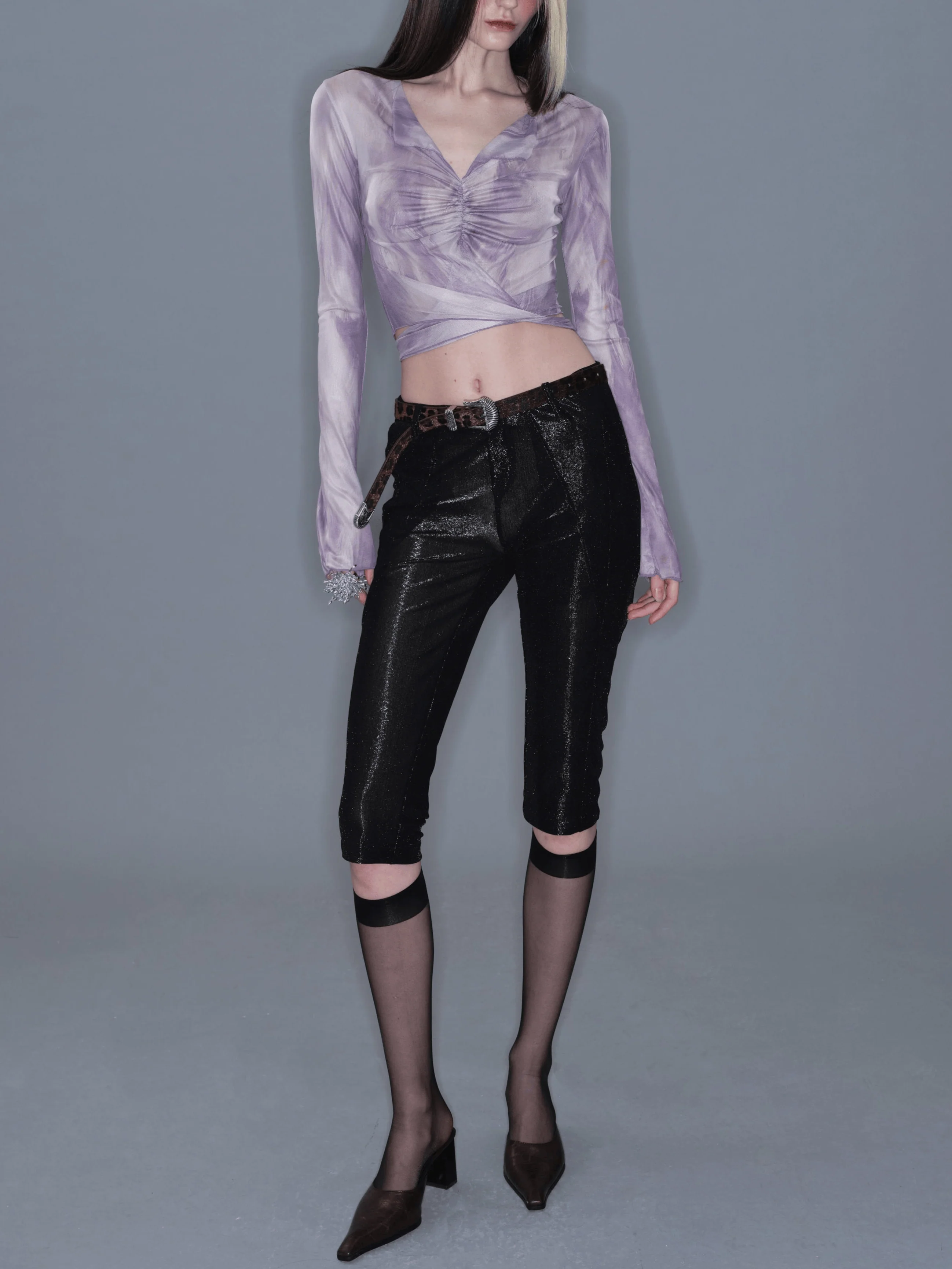 Metallic Mid-Length Shorts/ Black - Image 2