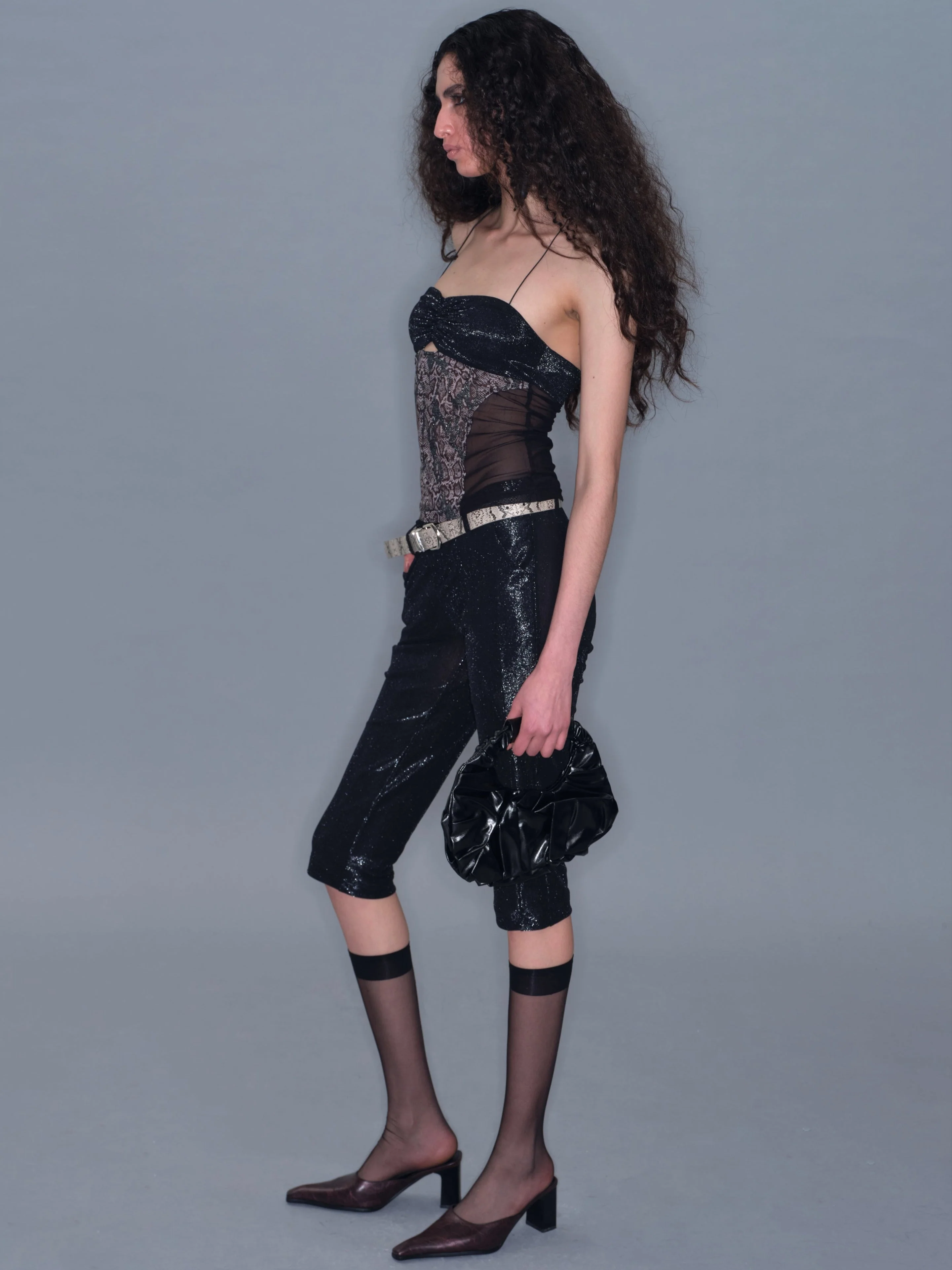 Metallic Mid-Length Shorts/ Black - Image 5
