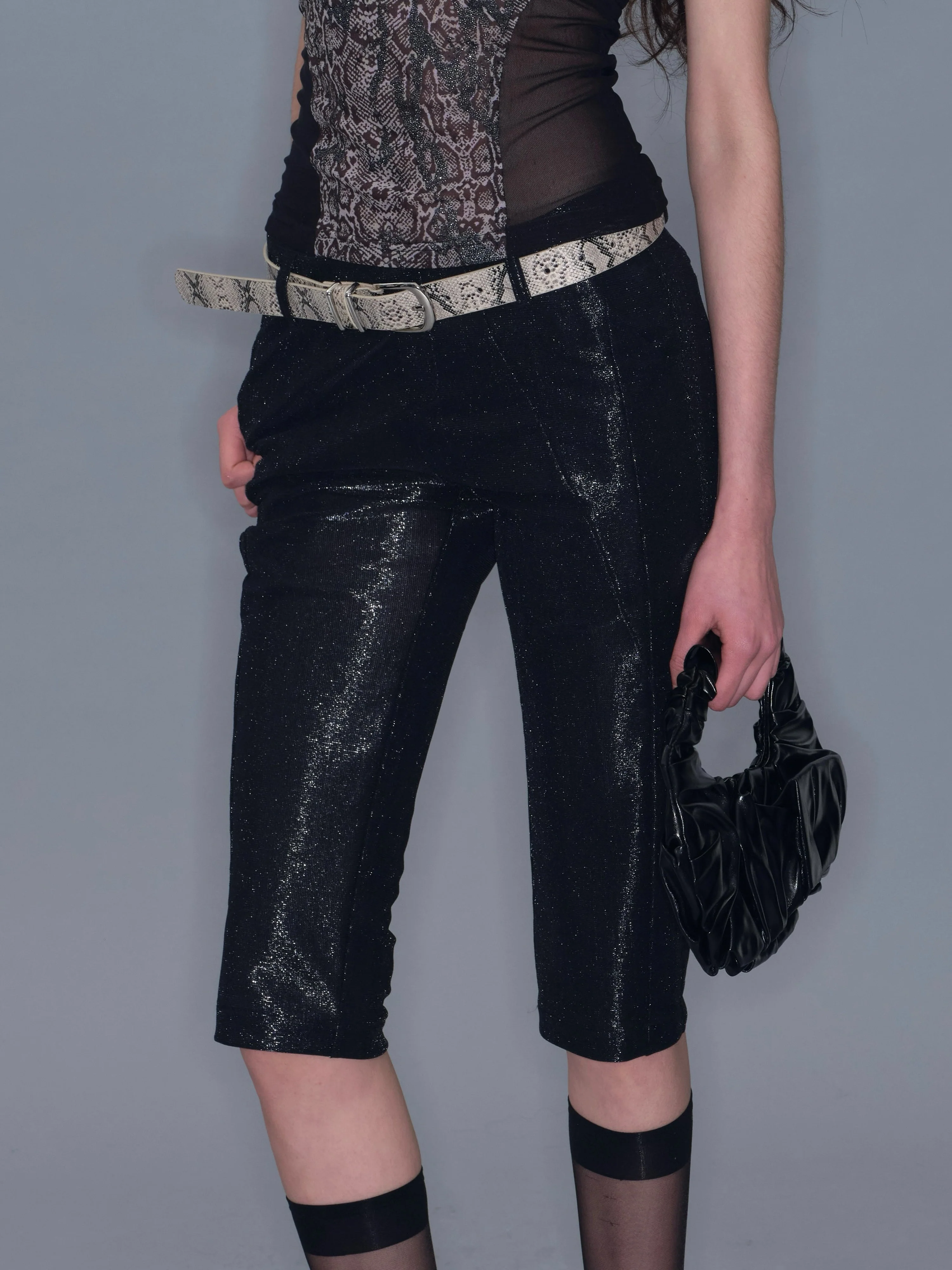 Metallic Mid-Length Shorts/ Black - Image 6