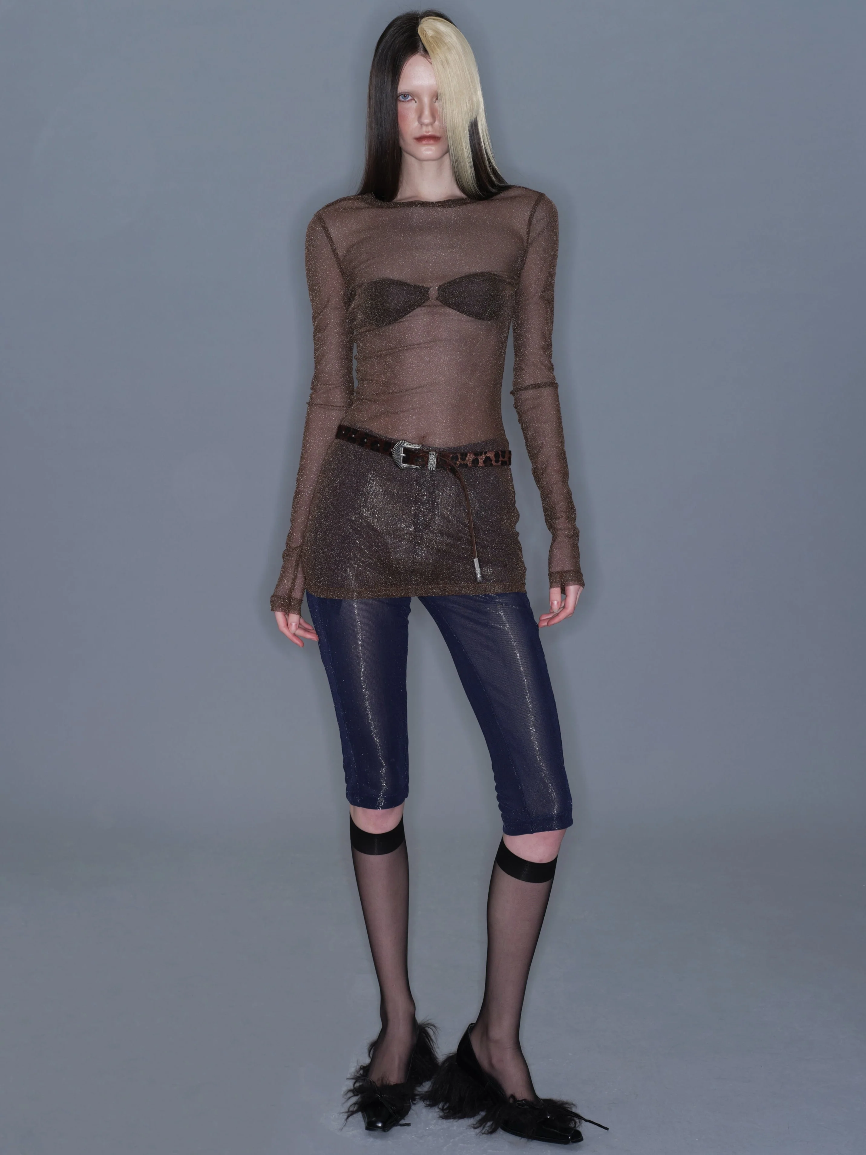 Metallic Mid-Length Shorts/ Blue - Image 11