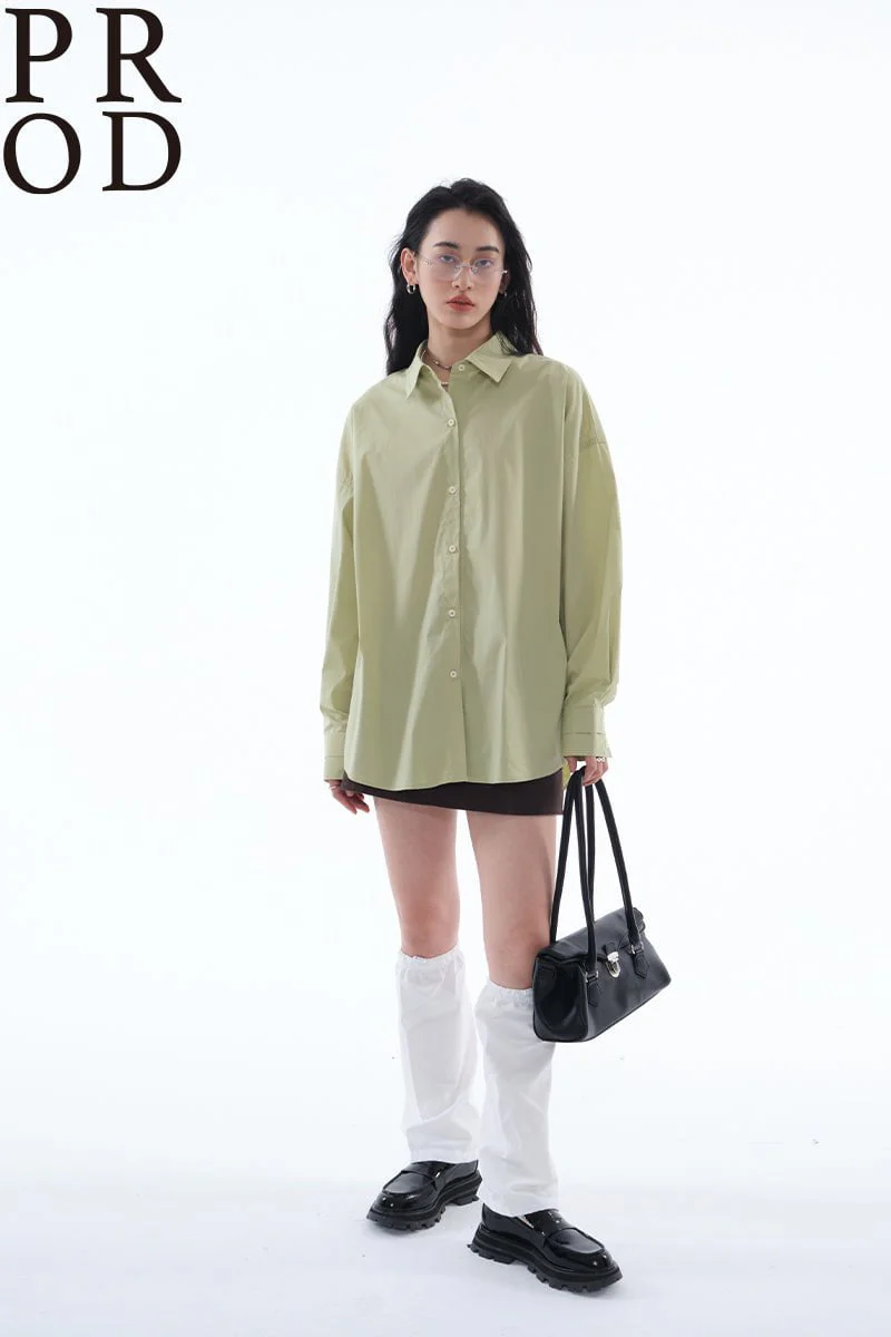 Oversized Plain Long Sleeve Blouse / Green - Image 3
