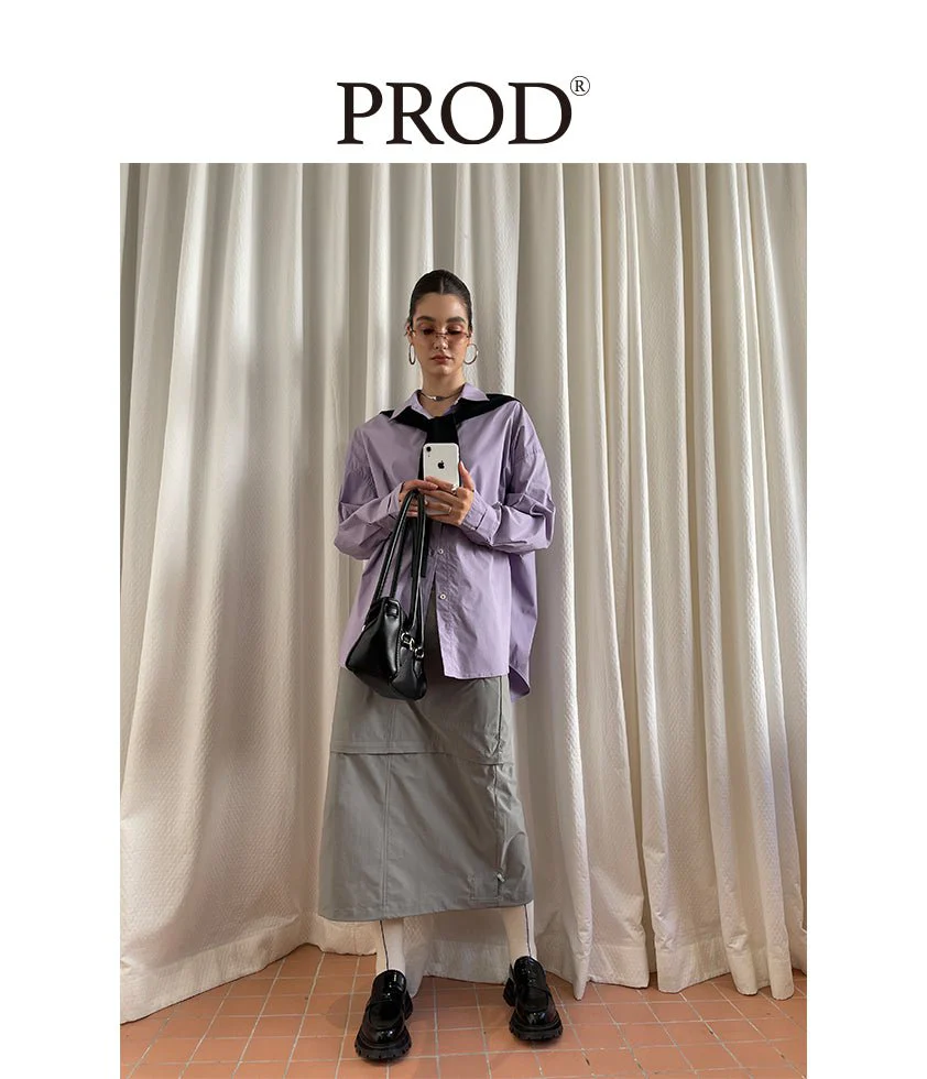 Oversized Plain Long Sleeve Blouse / Purple - Image 5